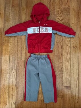 Nike Kids Red and Gray Hooded Zip-Up Track Set